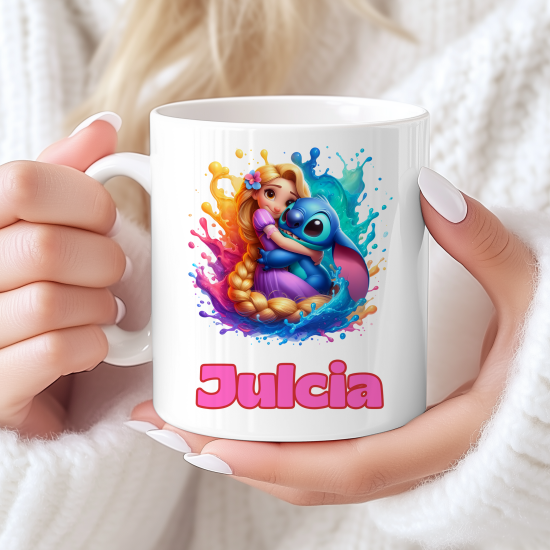 Zestaw poduszka + kubek Roszpunka i Stitch