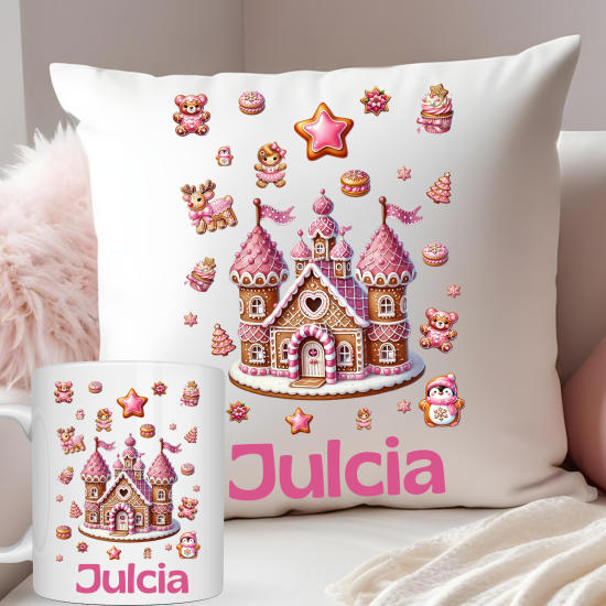 Zestaw poduszka + kubek "Piernikowy pałac"