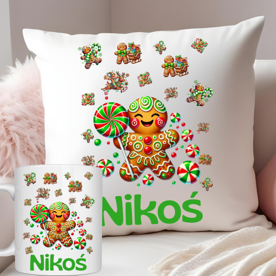 Zestaw poduszka + kubek "Zielony pierniczek"
